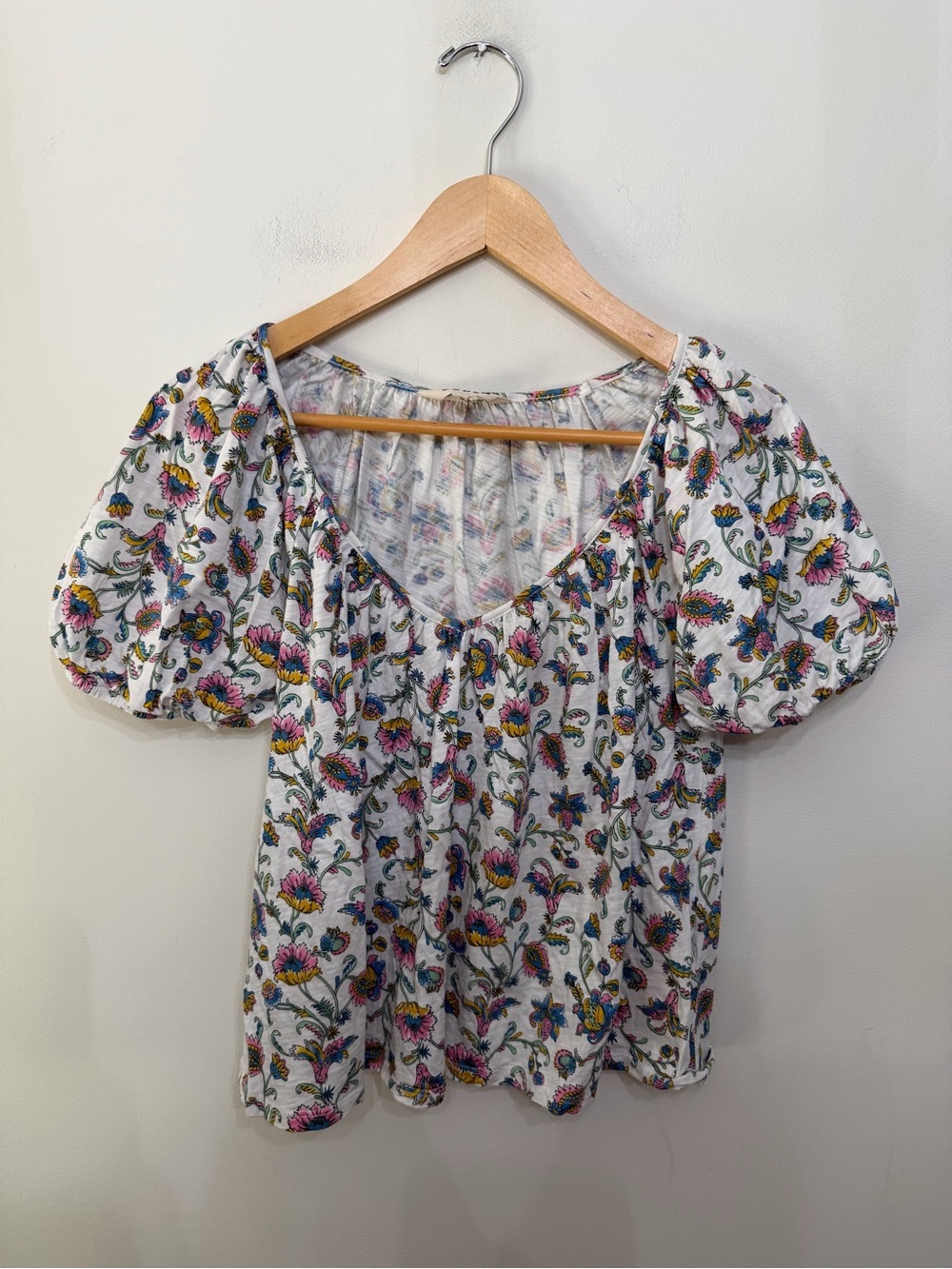 Boden V-Neck Cotton Blend Floral Top Peasant Blouse Ivory Plum Blossom Women’s 6